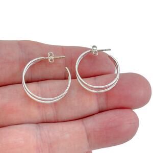 Vintage Sterling Silver 925 Double Band Hoop Earrings